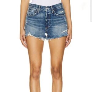 Agolde Blue Distressed Denim Shorts